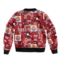 Tahiti Oaoa I Teie Noera Sleeve Zip Bomber Jacket Pacific Patchwork Xmas Vibes - Polynesian Pride