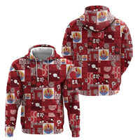 Tahiti Oaoa I Teie Noera Zip Hoodie Pacific Patchwork Xmas Vibes - Polynesian Pride