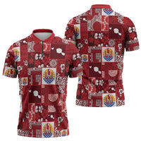 Tahiti Oaoa I Teie Noera Zipper Polo Shirt Pacific Patchwork Xmas Vibes - Polynesian Pride