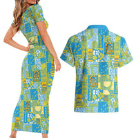 Tuvalu Manuia te Kilisimasi Couples Matching Short Sleeve Bodycon Dress and Hawaiian Shirt Pacific Patchwork Xmas Vibes - Polynesian Pride