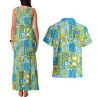 Tuvalu Manuia te Kilisimasi Couples Matching Tank Maxi Dress and Hawaiian Shirt Pacific Patchwork Xmas Vibes - Polynesian Pride