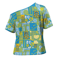 Tuvalu Manuia te Kilisimasi Cross Shoulder Shirt Pacific Patchwork Xmas Vibes - Polynesian Pride
