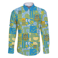 Tuvalu Manuia te Kilisimasi Family Matching Long Sleeve Bodycon Dress and Hawaiian Shirt Pacific Patchwork Xmas Vibes LT9 Dad's Shirt - Long Sleeve Green - Polynesian Pride
