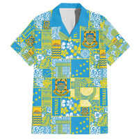 Tuvalu Manuia te Kilisimasi Family Matching Off The Shoulder Long Sleeve Dress and Hawaiian Shirt Pacific Patchwork Xmas Vibes LT9 Dad's Shirt - Short Sleeve Green - Polynesian Pride