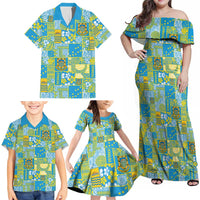 Tuvalu Manuia te Kilisimasi Family Matching Off Shoulder Maxi Dress and Hawaiian Shirt Pacific Patchwork Xmas Vibes - Polynesian Pride