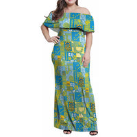 Tuvalu Manuia te Kilisimasi Family Matching Off Shoulder Maxi Dress and Hawaiian Shirt Pacific Patchwork Xmas Vibes - Polynesian Pride