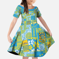 Tuvalu Manuia te Kilisimasi Family Matching Off Shoulder Short Dress and Hawaiian Shirt Pacific Patchwork Xmas Vibes - Polynesian Pride