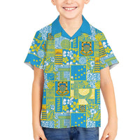Tuvalu Manuia te Kilisimasi Family Matching Off Shoulder Short Dress and Hawaiian Shirt Pacific Patchwork Xmas Vibes - Polynesian Pride