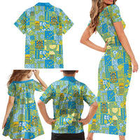 Tuvalu Manuia te Kilisimasi Family Matching Short Sleeve Bodycon Dress and Hawaiian Shirt Pacific Patchwork Xmas Vibes - Polynesian Pride