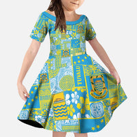 Tuvalu Manuia te Kilisimasi Family Matching Tank Maxi Dress and Hawaiian Shirt Pacific Patchwork Xmas Vibes LT9 Daughter's Dress Green - Polynesian Pride