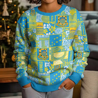 Tuvalu Manuia te Kilisimasi Kid Ugly Christmas Sweater Pacific Patchwork Xmas Vibes - Polynesian Pride