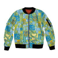 Tuvalu Manuia te Kilisimasi Sleeve Zip Bomber Jacket Pacific Patchwork Xmas Vibes - Polynesian Pride