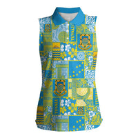 Tuvalu Manuia te Kilisimasi Women Sleeveless Polo Shirt Pacific Patchwork Xmas Vibes - Polynesian Pride