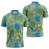 Tuvalu Manuia te Kilisimasi Zipper Polo Shirt Pacific Patchwork Xmas Vibes - Polynesian Pride