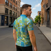 Tuvalu Manuia te Kilisimasi Zipper Polo Shirt Pacific Patchwork Xmas Vibes - Polynesian Pride