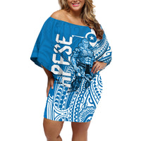 Yap Day 1 March Off Shoulder Short Dress Micronesia Yapese Warrior LT9 Women Blue - Polynesian Pride