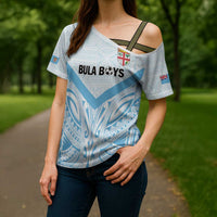 Fiji Football Custom Cross Shoulder Shirt Bula Boys Go Champions - Polynesian Pride
