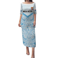 Fiji Football Custom Puletasi Bula Boys Go Champions LT9 Long Dress Blue - Polynesian Pride