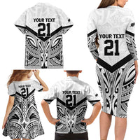 New Zealand Football Custom Family Matching Long Sleeve Bodycon Dress and Hawaiian Shirt All White Fern Go Champions LT9 - Polynesian Pride
