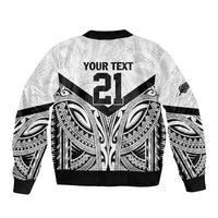 New Zealand Football Custom Sleeve Zip Bomber Jacket All White Fern Go Champions