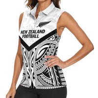 New Zealand Football Custom Women Sleeveless Polo Shirt All White Fern Go Champions
