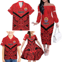 Tahiti Football Custom Family Matching Off The Shoulder Long Sleeve Dress and Hawaiian Shirt Toa Aito Go Champions LT9 - Polynesian Pride