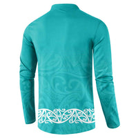 New Zealand Nurses Week Button Sweatshirt Maori Kowhaiwhai Cyan Tribal