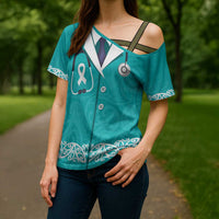 New Zealand Nurses Week Cross Shoulder Shirt Maori Kowhaiwhai Cyan Tribal