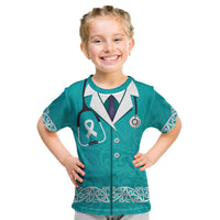 New Zealand Nurses Week Kid T Shirt Maori Kowhaiwhai Cyan Tribal