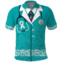 New Zealand Nurses Week Polo Shirt Maori Kowhaiwhai Cyan Tribal
