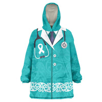 New Zealand Nurses Week Wearable Blanket Hoodie Maori Kowhaiwhai Cyan Tribal LT9 One Size Cyan - Polynesian Pride