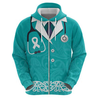 New Zealand Nurses Week Zip Hoodie Maori Kowhaiwhai Cyan Tribal
