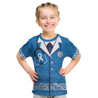 New Zealand Nurses Week Kid T Shirt Maori Kowhaiwhai Blue Tribal