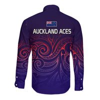New Zealand Auckland Cricket Long Sleeve Button Shirt Maori Traditional Ethnic Style LT9 - Polynesian Pride