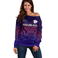 New Zealand Auckland Cricket Off Shoulder Sweater Maori Traditional Ethnic Style LT9 Women Gradient - Polynesian Pride