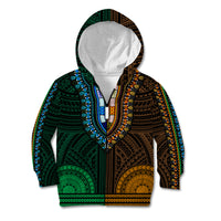 African Dashiki Kid Hoodie With Polynesian Pattern - Half Green and Gold LT9 - Polynesian Pride