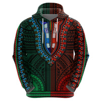 African Dashiki Hoodie With Polynesian Pattern Half Green and Red LT9 - Polynesian Pride
