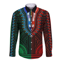 African Dashiki Long Sleeve Button Shirt With Polynesian Pattern - Half Green and Red LT9 Unisex Green and Red - Polynesian Pride