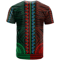 African Dashiki T Shirt With Polynesian Pattern Half Green and Red LT9 - Polynesian Pride