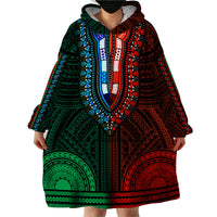 African Dashiki Wearable Blanket Hoodie With Polynesian Pattern - Half Green and Red LT9 - Polynesian Pride