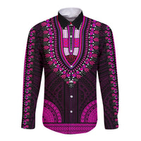 African Dashiki Long Sleeve Button Shirt With Polynesian Pattern - Pink LT9 Unisex Pink - Polynesian Pride