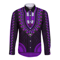 African Dashiki Long Sleeve Button Shirt With Polynesian Pattern - Purple LT9 Unisex Purple - Polynesian Pride