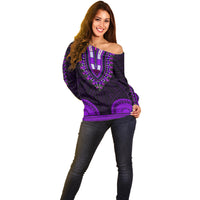 African Dashiki Off Shoulder Sweater With Polynesian Pattern - Purple LT9 - Polynesian Pride