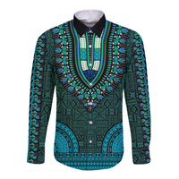 African Dashiki Long Sleeve Button Shirt With Tapa Pattern - Teal LT9 Unisex Teal - Polynesian Pride