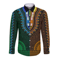African Dashiki Long Sleeve Button Shirt With Tapa Pattern - Half Green and Gold LT9 Unisex Green and Gold - Polynesian Pride