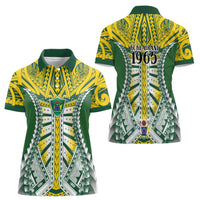Cook Islands 1965 National Pride Women Polo Shirt Green Yellow Tribal Pattern LT9 - Polynesian Pride