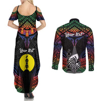 Personalised New Caledonia All Saints Day Couples Matching Summer Maxi Dress and Long Sleeve Button Shirt Candle Light with Polynesian Style