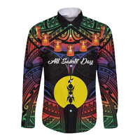 Personalised New Caledonia All Saints Day Long Sleeve Button Shirt Candle Light with Polynesian Style