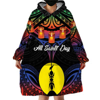 Personalised New Caledonia All Saints Day Wearable Blanket Hoodie Candle Light with Polynesian Style