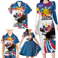 Personalized Filipino-American Family Matching Long Sleeve Bodycon Dress and Hawaiian Shirt The Eight-Rayed Sun with Bald Eagle LT9 - Polynesian Pride